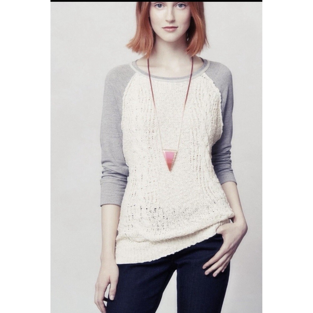 DOLAN Park Mixed Media Cable Knit Front Sweater Sweatshirt XS Gray Ivory USA